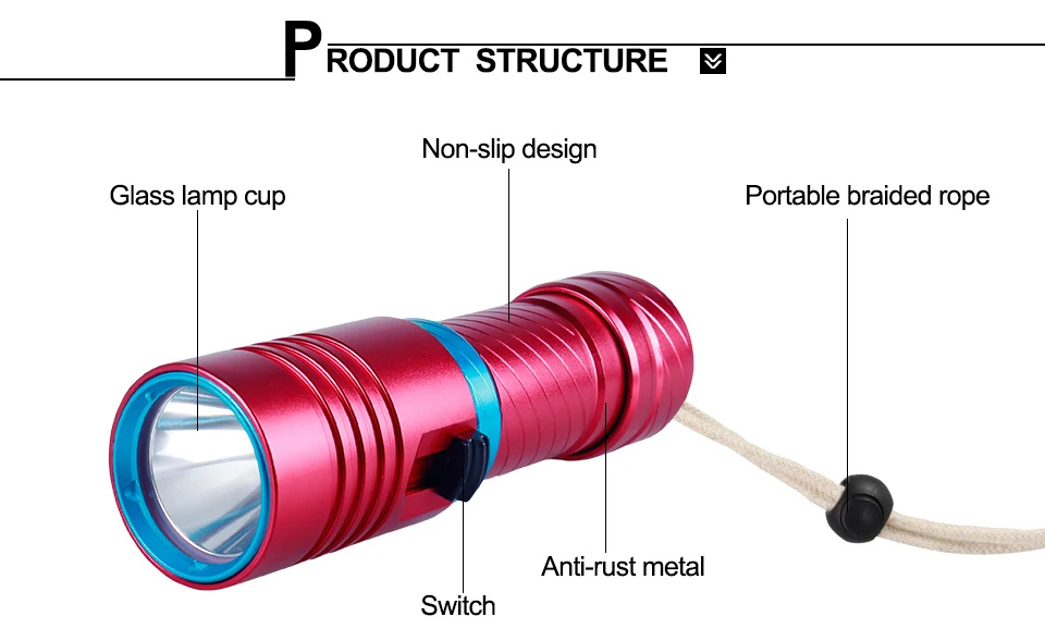 CREE XM-L2 LED Waterproof Torch Flashlight Light Scuba 100m Underwater Diving Flash Lamp Torch 18650 (2)