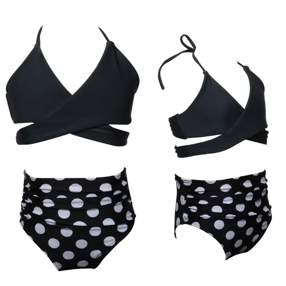 

Cute Girls High Waist Polka Dot Cross Bandage Split Swimwear Bathing Suit Bikini Set Swimsuit Maillot Plavky Tankini 2018