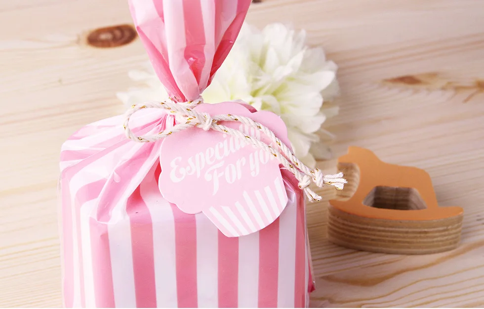 100 pcs Color Plastic Striped Cookie Candy Gift Bags Not Adhesive Seal Package Bag Cellophane Birthday