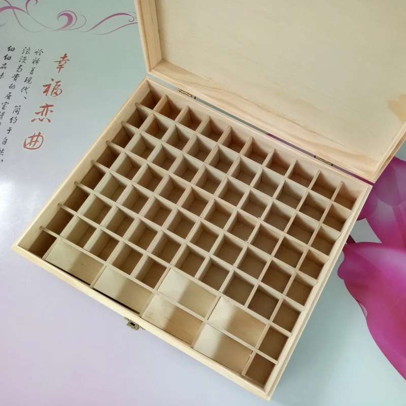 

74 Grid Essential Oil Organizer Wooden Box Oil Lipstick Makeup Storage Box Folding Box For Home Bathroom Organization