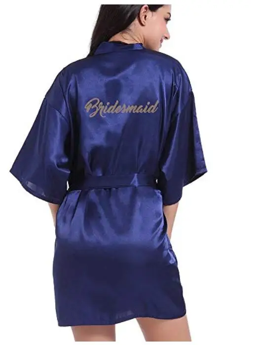Темно-синий халат Золотой пишущий кимоно свадебные вечерние платья Подружка невесты, сестра мать Жених Невеста халаты Свадьба лучший подарок - Цвет: Navy Bridesmaid