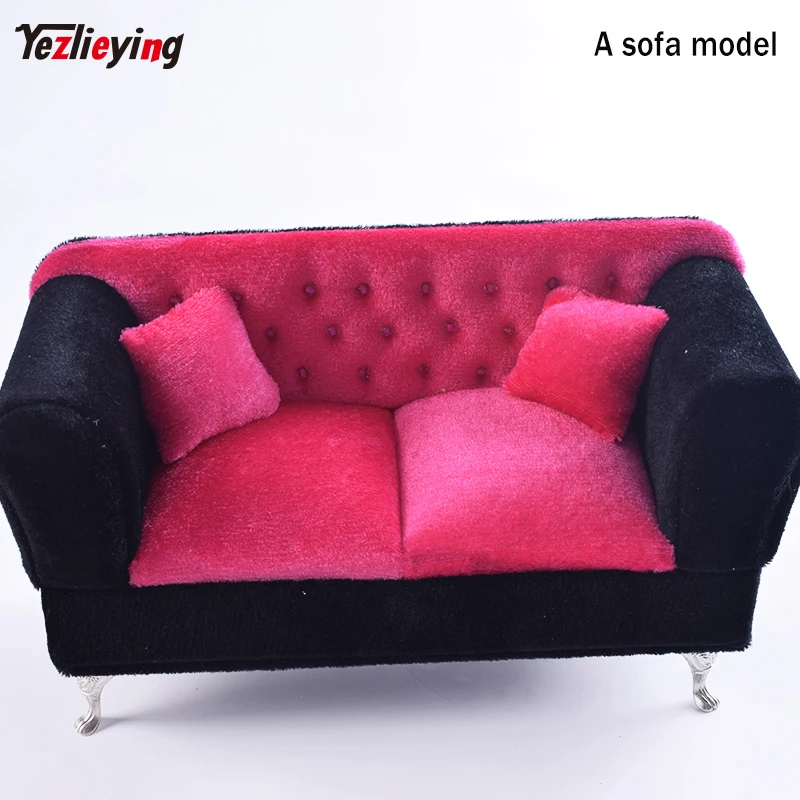 

Elegant Black W Red Dollhouse Furniture Sofa Longue Couch Settee 1/6 Scale Recliner sofa chaise longue Deck chair/Recliner Model