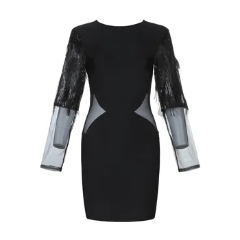 

2019 New Fashion Sequined Bandage Full Lace Dress Sexy Women Night Club Evening Party Bodycom O-Neck Patchwork Dresses Wholesale