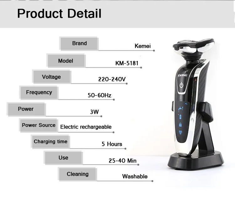 Перезаряжаемый электробритва 4 в 1, моющийся триммер для волос, уход за лицом, борода, нос kemei, электрическая бритва для мужчин, станок для бритья