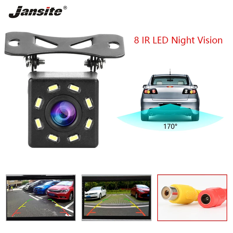 Jansite Водонепроницаемая камера заднего вида, парковочная линия, 8 светодиодный угол обзора 170 градусов, ночное видение, автомобильная камера, резервная камера