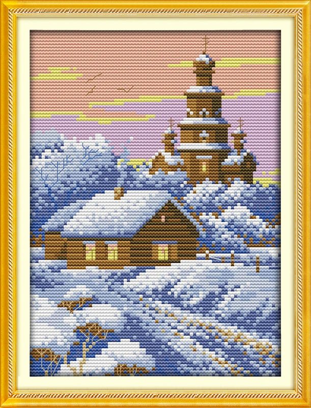 

Winter evening cross stitch kit lanscape garden 14ct 11ct count printed canvas stitching embroidery handmade plus