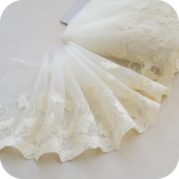 

15 yards ivory cotton lace trim by the yard, cotton embroidered florals and leaves lace trim fabric for sewing accessores