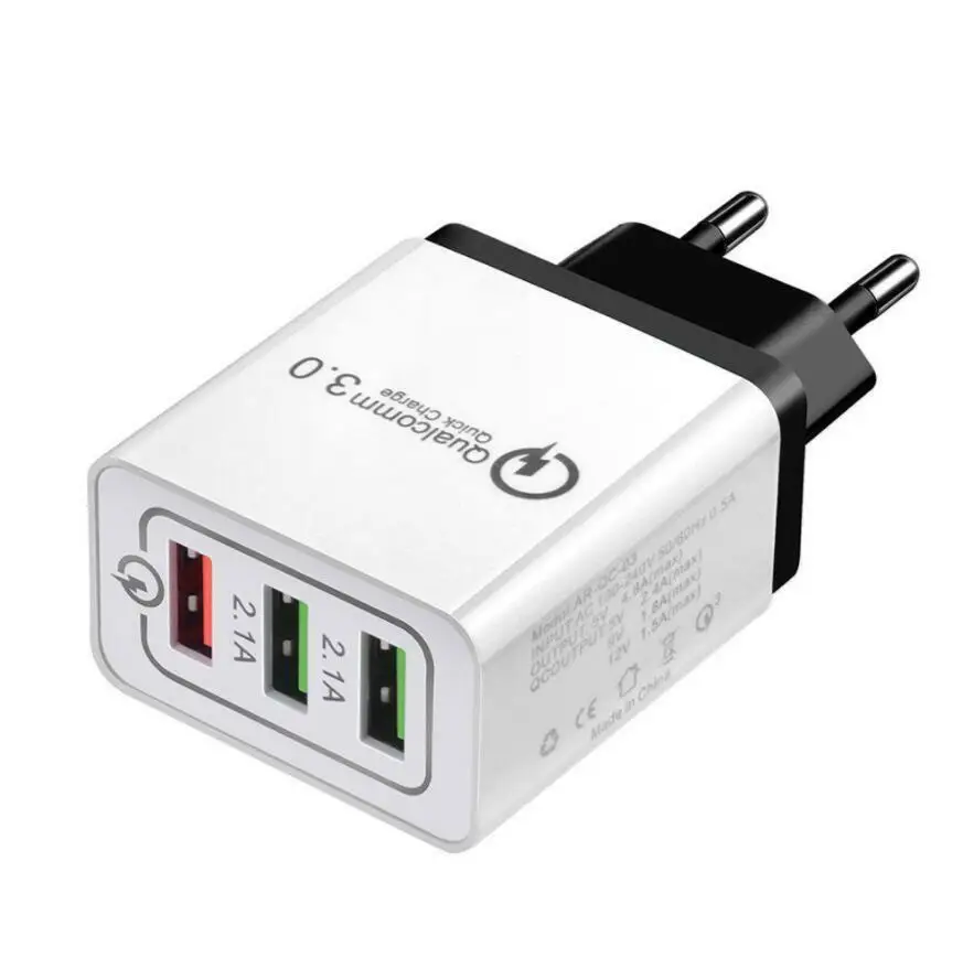 EU BLACK Зарядное устройство для мобильного телефона светодиодный дисплей 3 USB зарядное устройство для iPhone samsung Xiaomi EU дорожное настенное зарядное устройство для зарядки телефона usb-адаптер-i - Тип штекера: EU BLACK
