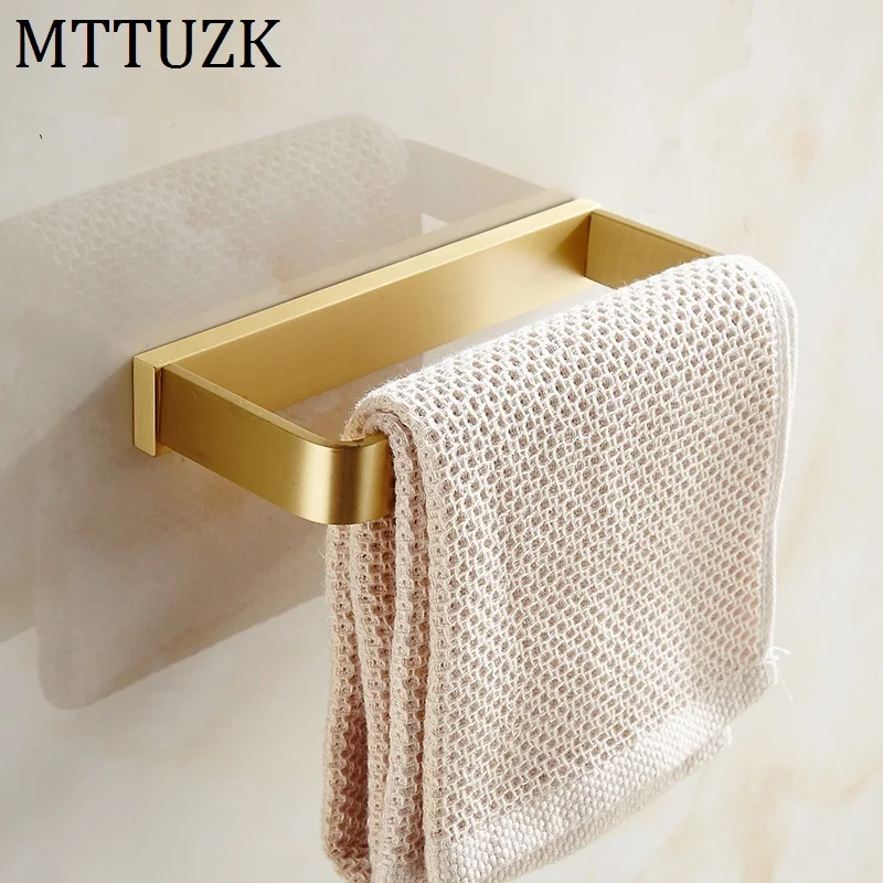 MTTUZK Solid Brass Brushed Gold Square Towel Ring Black Bathroom Towel