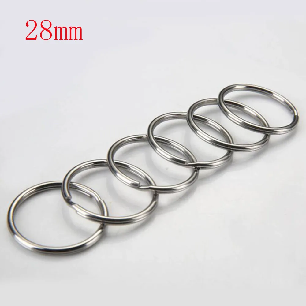 28mm 10 шт./лот, 12 мм, 15 мм, 20 мм, 25 мм, 28 мм, нержавеющая сталь, кольцо для ключей, брелок, родиевое покрытие, Круглый раздельный брелок - Цвет: 28mm