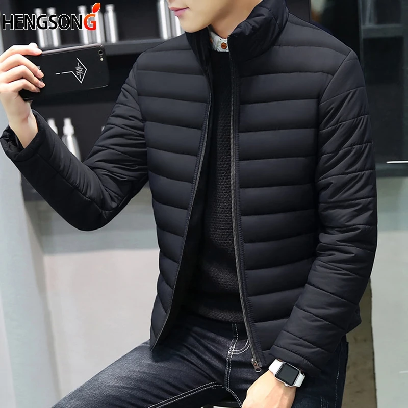 

Hengsong Autumn Winter Thick Men's Outerwear Casual Slim Stand Collar Zipper Patkas Spring Men's Jacket Solid Colors 717830