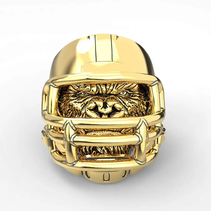 

Punk Rock Heavy 316L Stainless Steel Helmet Orangutan Ring Biker Cool Animal Rings Men Hip Hop Rock Jewelry Gold Silver Black