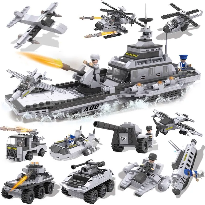 

Freeshipping Children 8 IN 1 25 Forms Warship Aircraft Carrier 747 Pieces Building Blocks & Bricks DIY Toys For xmas Gift