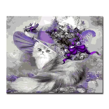 

DIY Oil Painting By Numbers Drawing Cartoon Floral Hat Cat Pictures On Canvas Acrylic Coloring Hand Paint Home Decor Wall Art