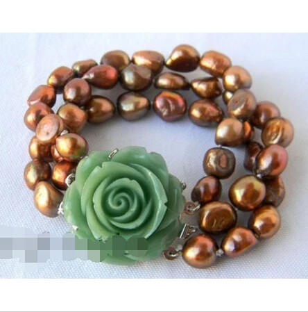 

3Strands 10mm Coffee Baroque Freshwater Pearl Bracelets Noble style Natural Fine jewe Fast (D) SHIPPING