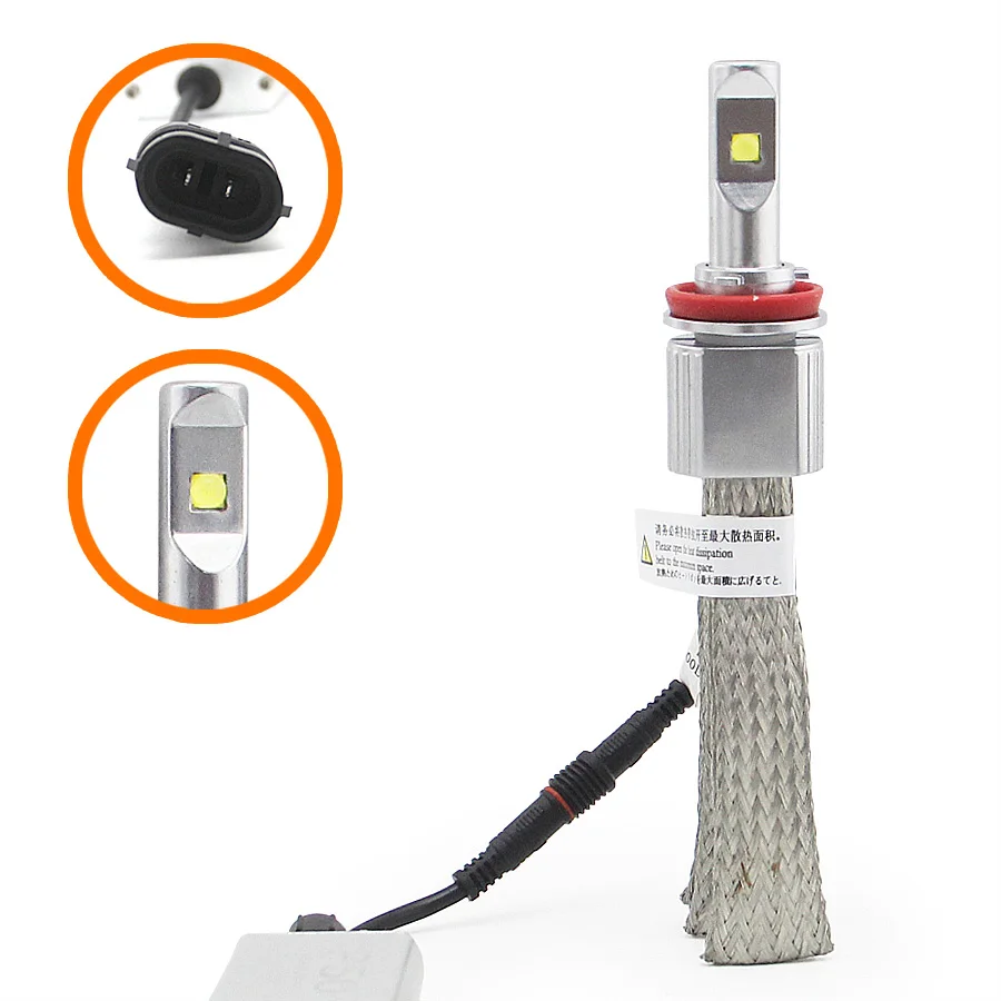 

SHUOKE Best H8 H11 H16 LED Headlight Bulbs Cree Chip 12V 30W 6000K 2400Lm H8 H11 H16 Copper Belt High Keep Cool Car Light