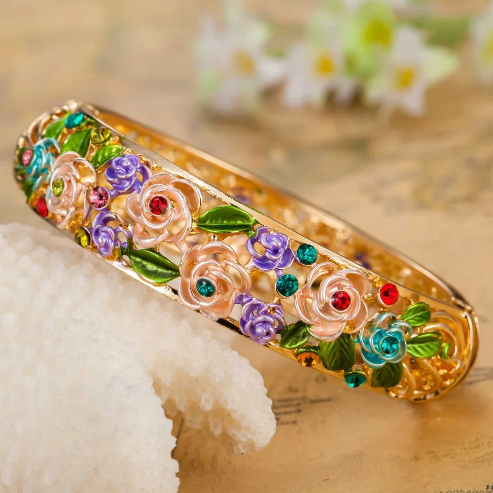 Indian Design Enamel Flower Bangles For Women Party Gifts Puseira Mujer Love Bracelets Enamel