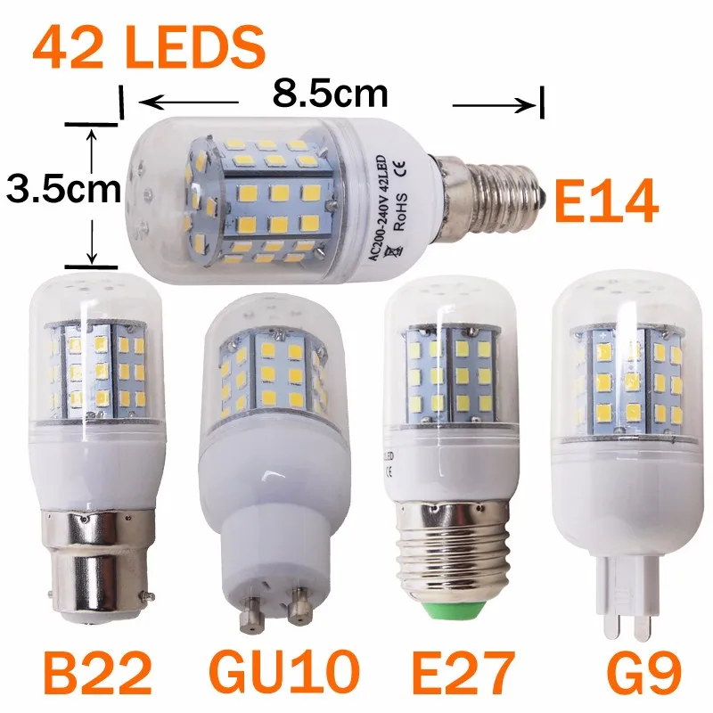 GU10 E27 G9 B22 E14 LED Corn Bulb SMD 2835 Energy Saving 24leds 42leds 220V Lamp Lamparas Spot Light Home Chandelier Spotlight