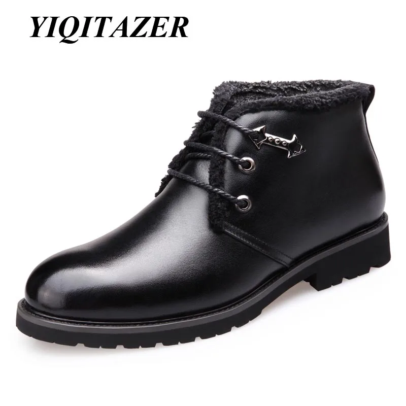 

YIQITAZER 2017 Metal Decoration Winter Snow Boots Man Leather Shoes,Warm High Nature Wool Motorcycle Boots Men Shoes Men