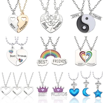 

Best Friend Forever Necklace Women Crystal Heart Tai Chi Yin Yang Crown Rainbow Necklaces Friend Pendant Friendship BFF Jewelry