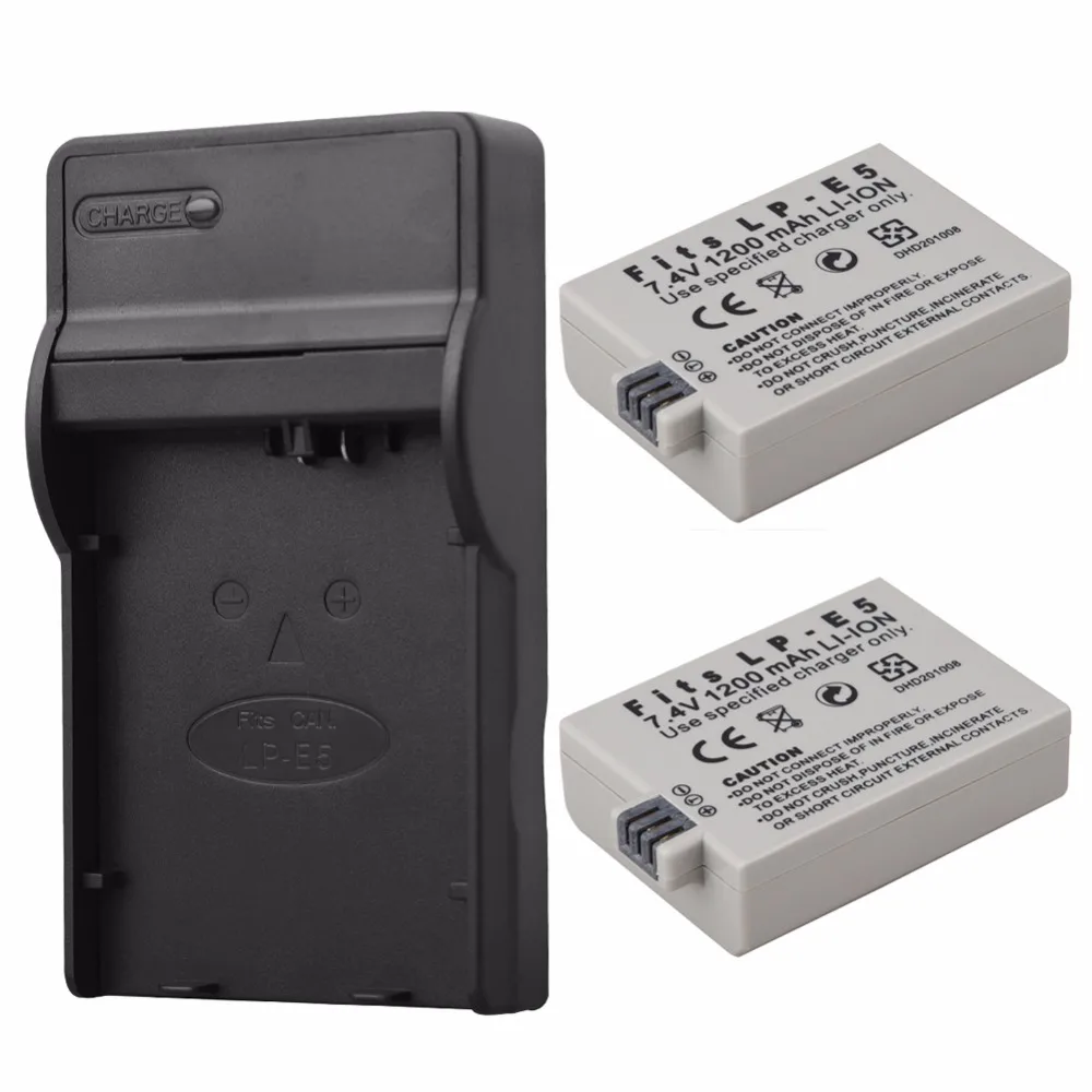 2x 1200mAh LP E5 LPE5 E5 Camera Battery +USB Charger for Canon EOS 450D