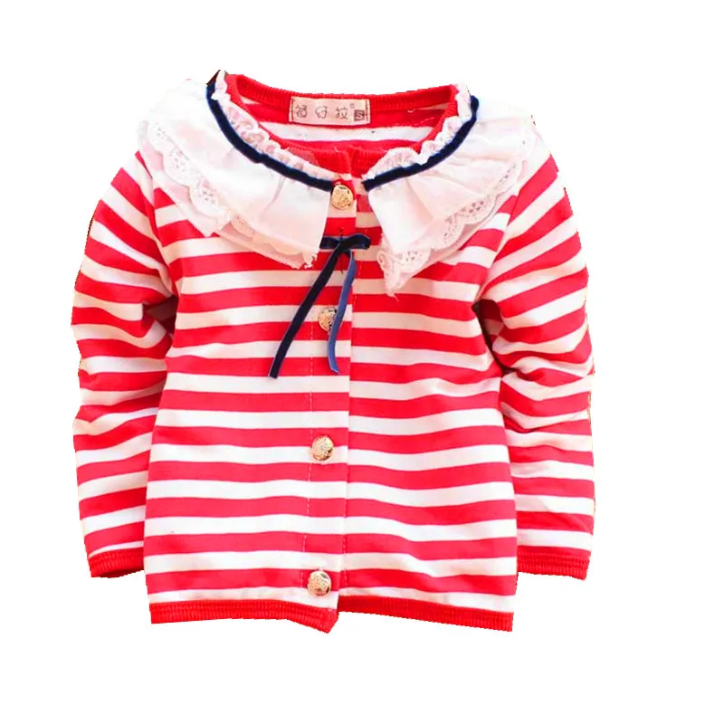 

Baby Girls Clothes Cardigan 1-2y Spring New Fashion Baby Jacket Cotton O-Neck Striped Red Infants Clothing A093