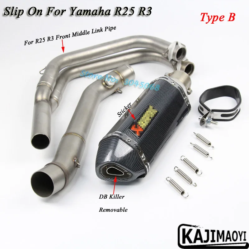 Slip on para Yamaha r25 R3 motocicleta escape modificado carbono Fibra silenciador Sistema completo acero conexión frontal con etiqueta