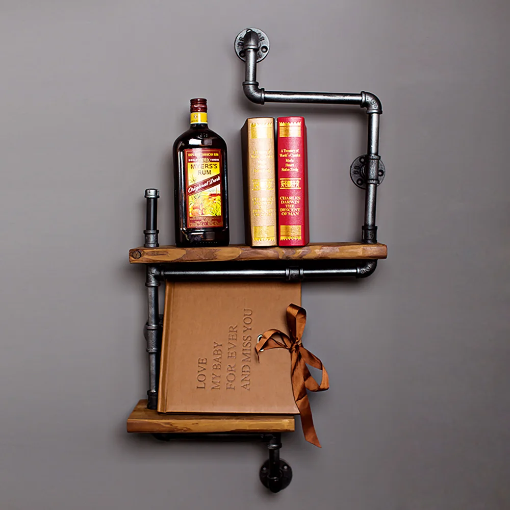 

2018 Double Wood Panel Book Shelf Creative Retro Art Display Shelves Bookcase Wall Hanging Decorative Bookshelf For Living Room