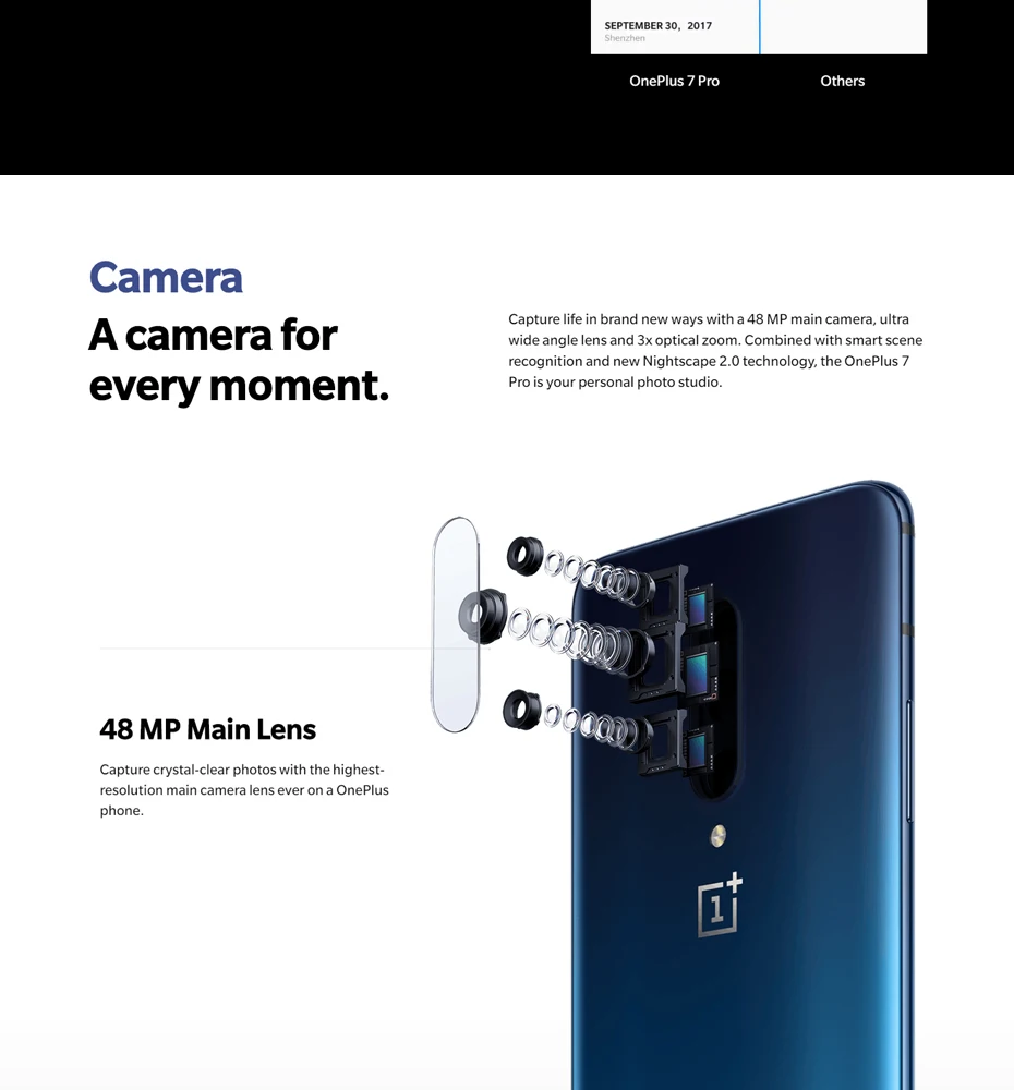 Смартфон Oneplus 7 Pro с глобальной ПЗУ, 6 ГБ, 128 ГБ, Snapdragon 855, 6,67 дюйма, AMOLED экран, 48мп, тройная камера, 30 Вт, зарядное устройство, NFC, 4000 мА/ч