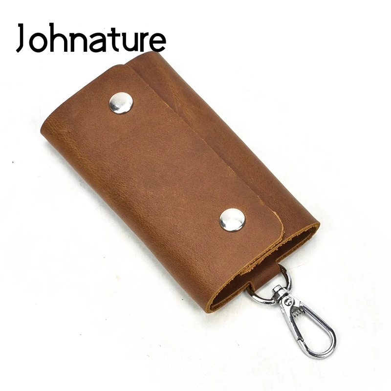 

Johnature 2019 New Genuine Leather Key Wallets Vintage Solid Crazy Horse Leather Leisure Unisex Key Holder Cow Leather Key Pouch
