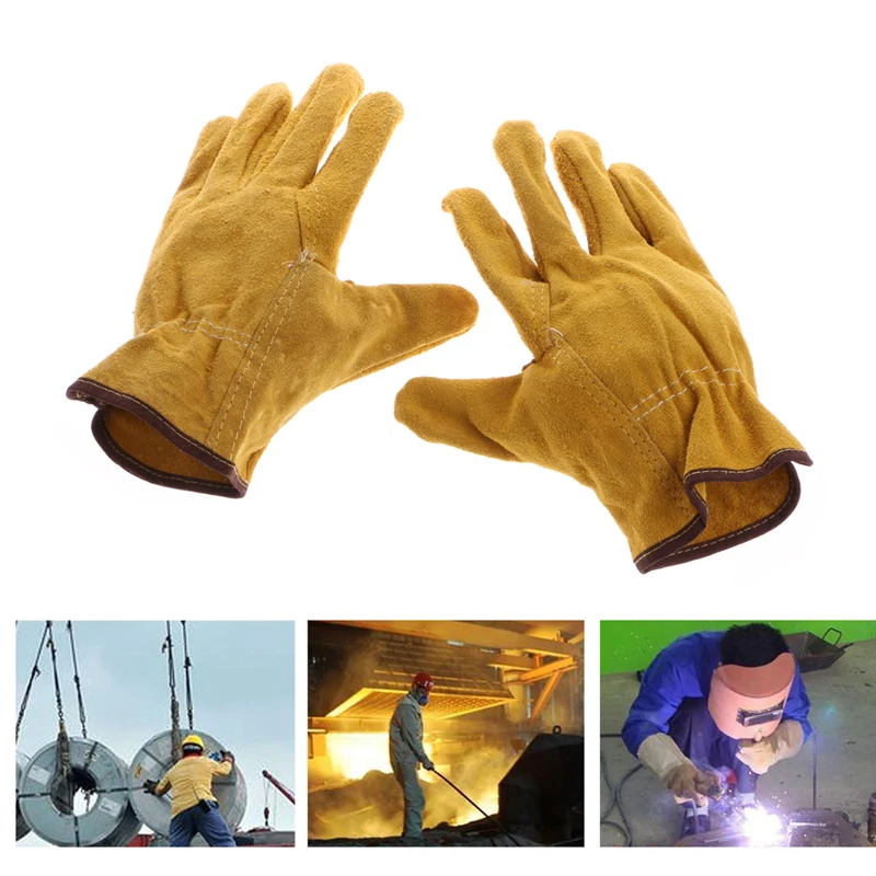 1Pair Cowhide Safety Protective Gloves Welding Welder Work Repair Wear-Resistant