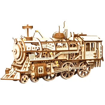 

DIY Clockwork Locomotive 3D Wooden Steam Train Model Building Blocks Kits Toy Educational Toy Room Office Decor Creative Gift