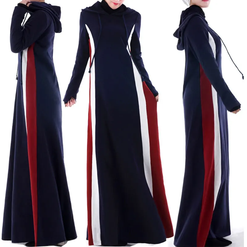 Женская мусульманская Повседневная Спортивная юбка, высококачественное удобное макси платье, хлопковое Спортивное платье с длинным рукавом