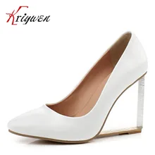 Mode 2016 High heels Wedges Pumps Für Frauen Beiläufige Elegante vollnarbenleder kristall heels Schuhe für dating große größe 33-42