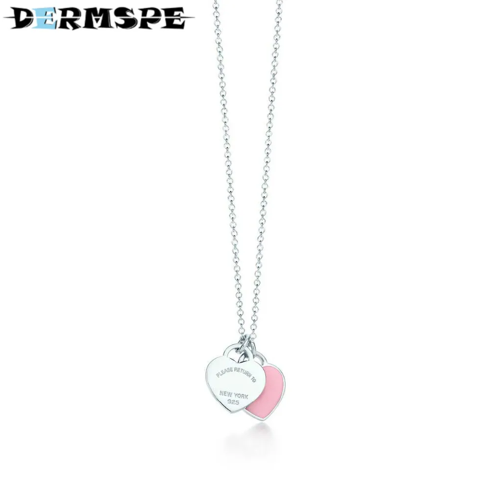 

925 Sterling Silver Pink Love Heart Tag Pendant Silver Necklaces Girls Birthday Gifts Factory Wholesale Nameplate Necklace