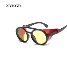 XYKGR новые круглые стимпанк оригинальные солнцезащитные очки мужские брендовые дизайнерские черные солнцезащитные очки UV400 женские модные очки