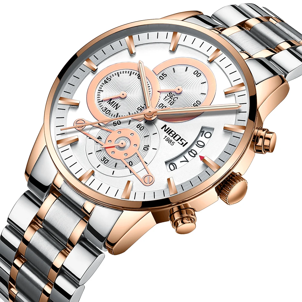 

NIBOSI Watch Men Rosegold Steel Strap Mesh Bracelet Quartz Watches Gents Waterproof Date Calendar Thin Design Sport Wrist Watch