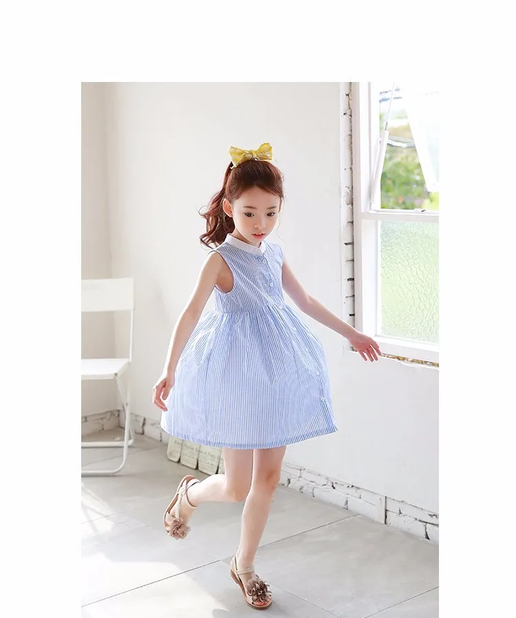 princess girls dresses summer spring 2017 cotton blue striped sleeveless shirts dress for little teenage girls tops kids clothes5 6 7 8 9 10 11 12 13 14 15 16 years old baby little big teenage girls princess dress for girls (12)