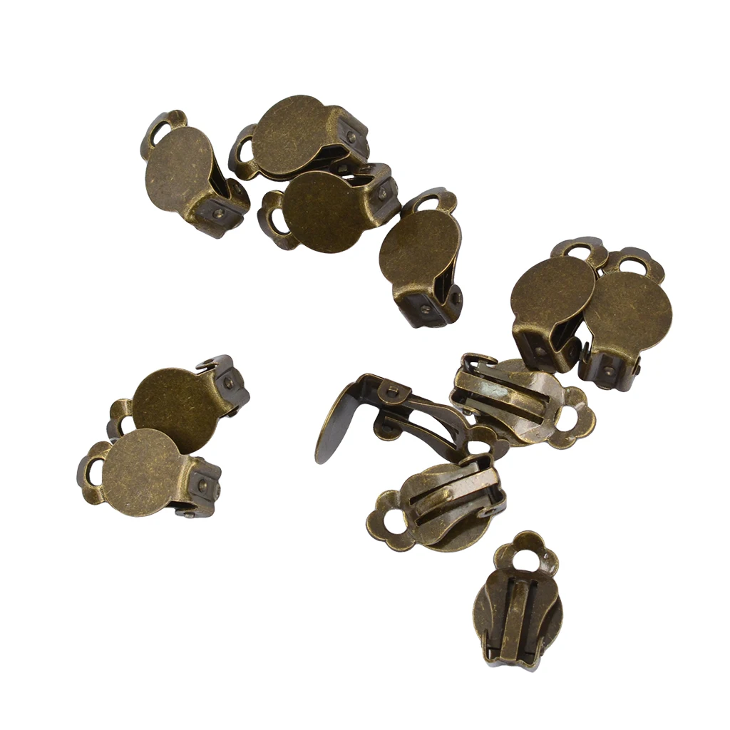 12Pieces Clip On Glue on Blank Pad Earrings Findings DIY Enamel Crystal Jewelry Making for No Piercing Women 