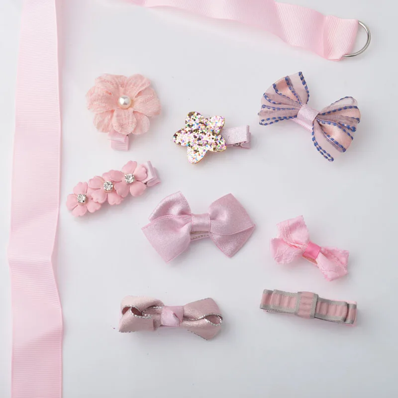 

8 piece / set Cute Kids Hair Clip Flower Bow Barrettes Headband Girls Hairpin Gold and Silver Color Hair Clip for Kids
