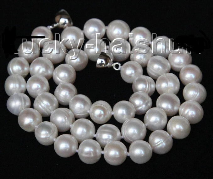 

Hot sale Free Shipping>>>>>luster natural 17" 10mm round white pearls necklace magnet clasp