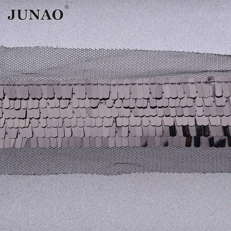 JUNAO 1 ярд 35 мм серебристо-черная Золотая лента с пайетками для шитья ткань лента ручной работы материал Сделай Сам заколки для волос украшение платья - Цвет: Black