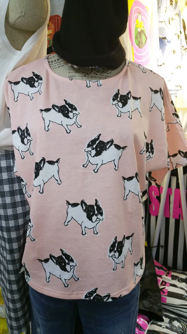 Free Shipping 2015 spring and summer casual bulldog print preppy style