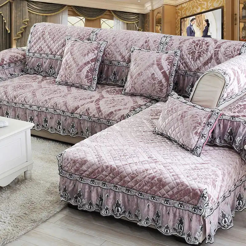 High End Luxury European Lace Plush Cloth Fabric Living Room Sofa Sets Cover Towel Minimalist Fashion Leather Cushion