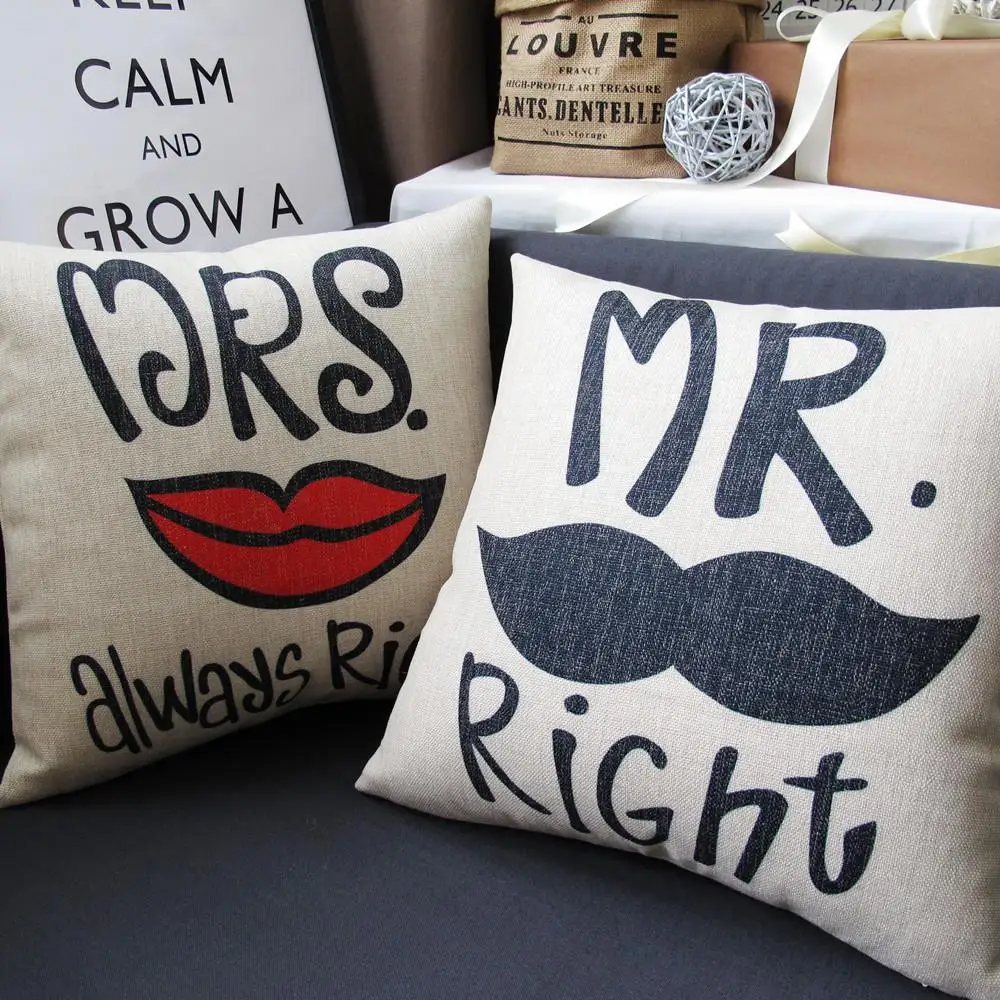 

Mr . mrs . right for ht lovers wedding gift set pillow sofa cushion
