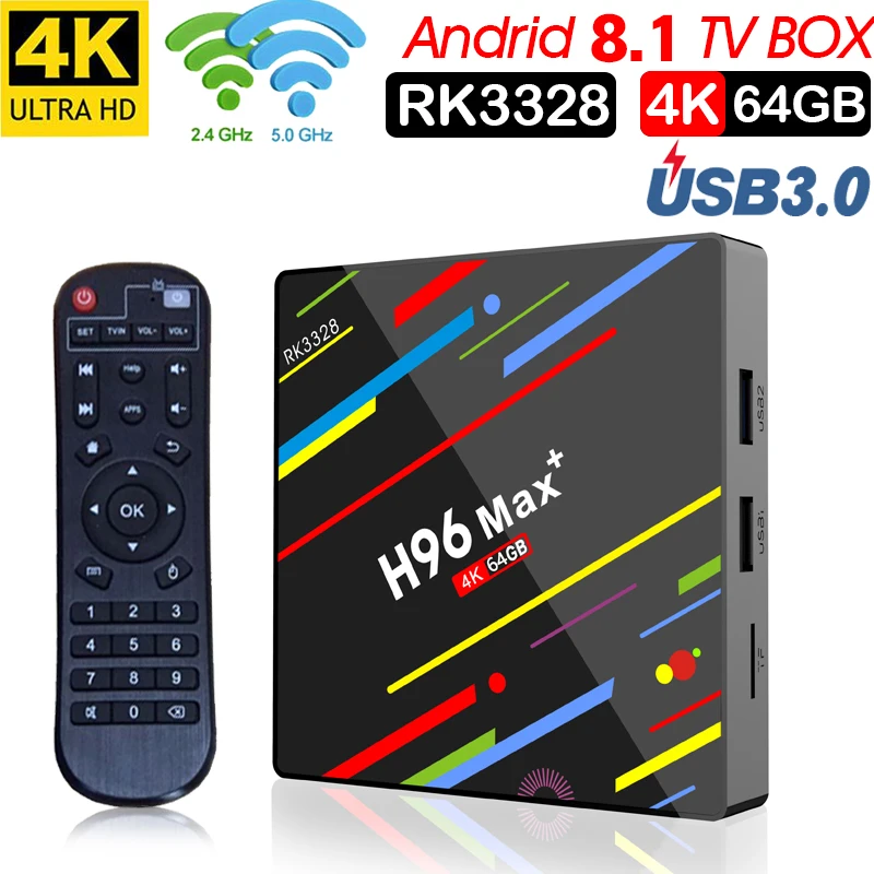 

2018 H96 MAX Plus caja de TV inteligente Android 8,1 TVBox 4 GB Ram 32 GB/64 GB Rom Rockchip RK3328 1080 p 4 K H.265 USB3.0