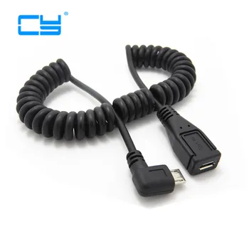 

2PCS Micro USB Male to Female M/F Extend Extension Cord Stretch Spring Cable 90 Degrees Right angle