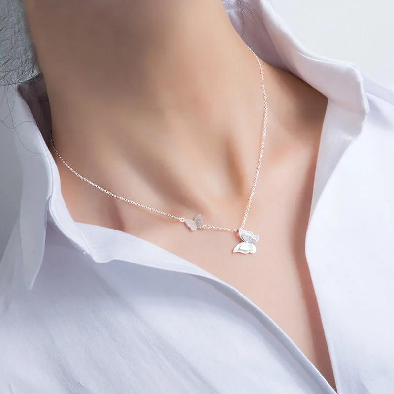 

Real 925 Sterling Silver Double Butterfly Necklaces Pendant Fashion 925 Jewelry Necklace For Women Factory Price