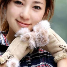 Новые кожаные женские варежки из замши с кроличьим мехом, женские зимние теплые перчатки на запястье