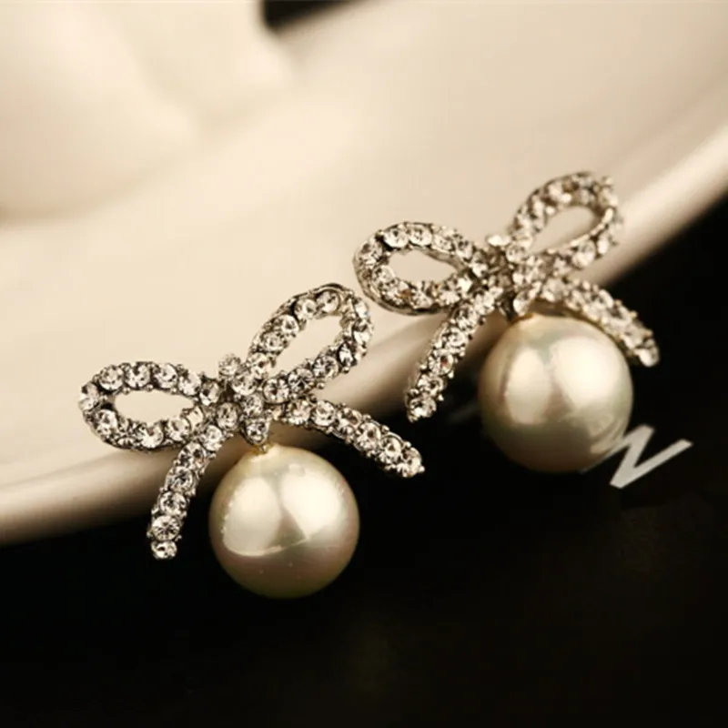 

CX-SHINY Luxury Star Fashion Bowknot Earring 2 Colors Crystal High Quality cc Female Pierced Stup Earring